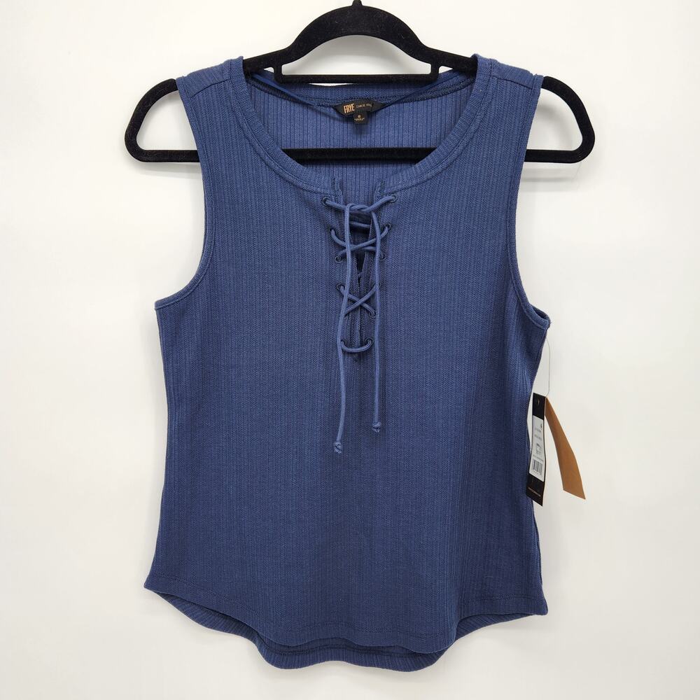 NWT FRYE Vintage‎ Indigo Blue Lace Up Fitted Tank Sleeveless Top Women's S